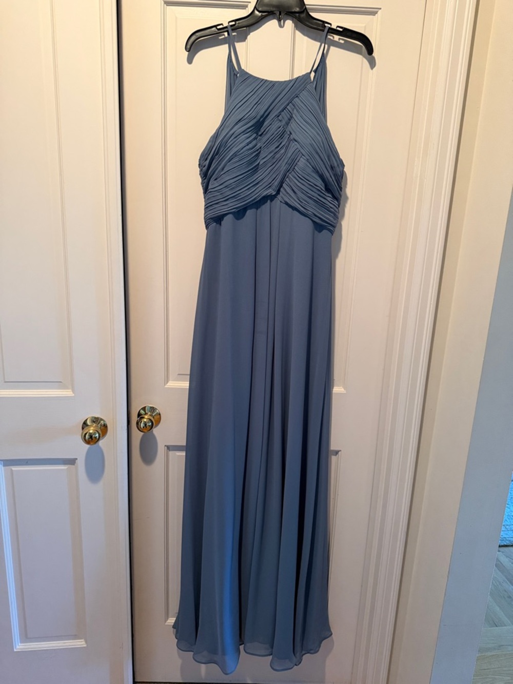 Levkoff Slate Blue Pleated Bodice Maxi Dress